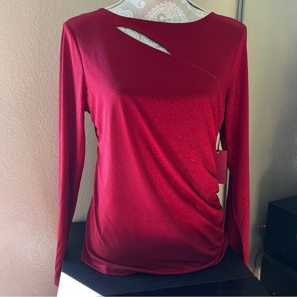 Vince Camuto Sparkling Red Cut-Out Blouse - Picture 1 of 7